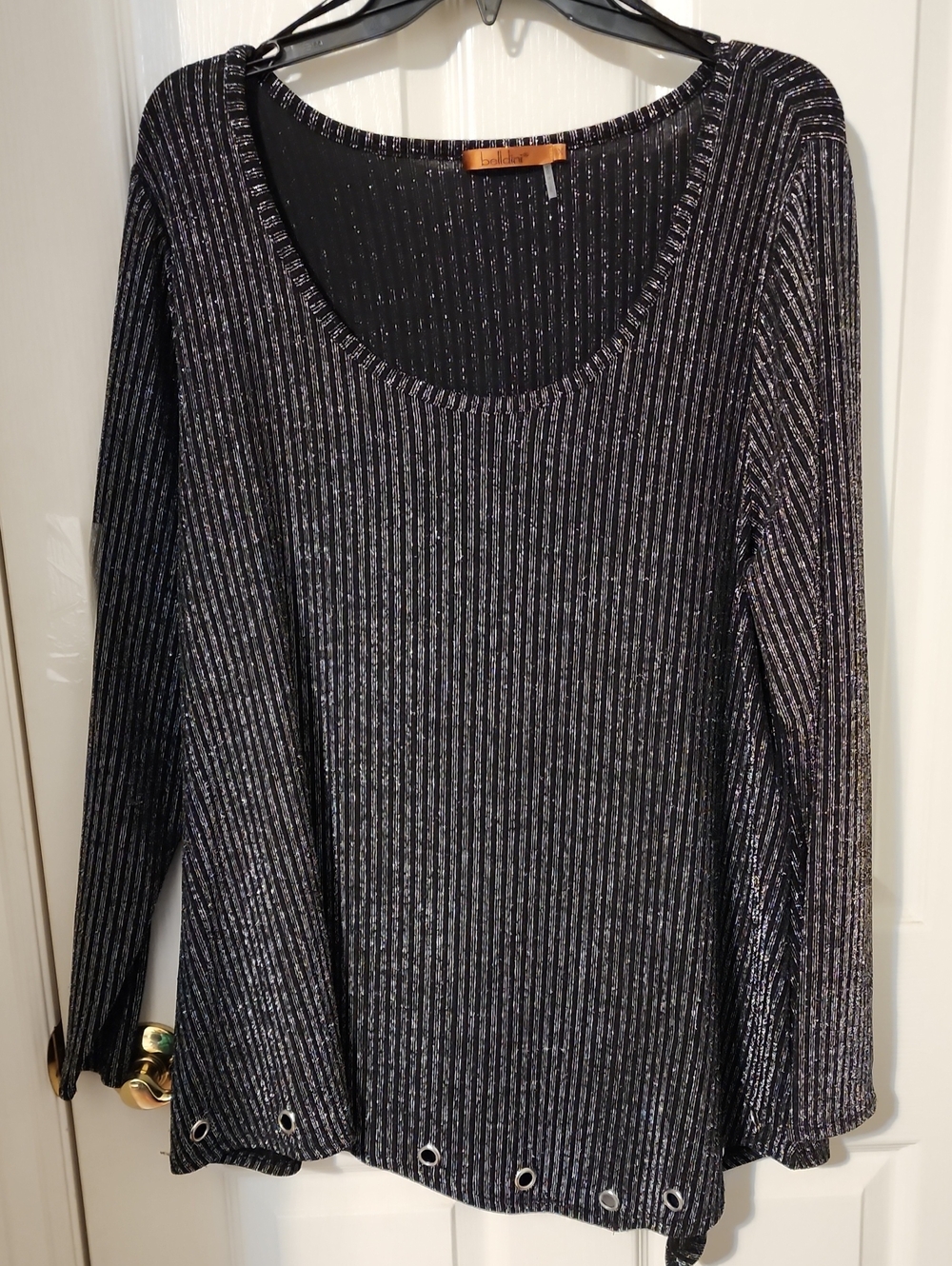 Belldini Black Sweater with Silver Metallic Ribbed Scoop Neck